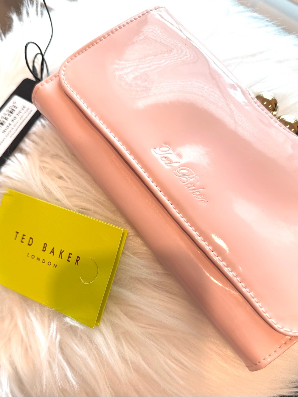 Ted Baker Nude Pink Kiss Lock Patent Leather Clutch - EUC